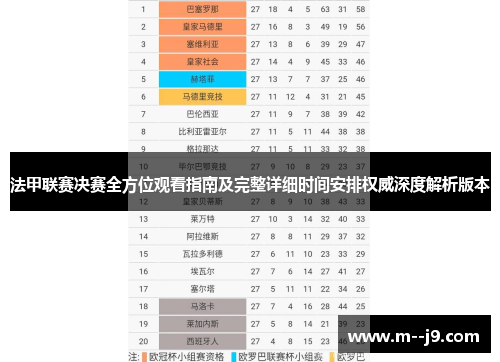法甲联赛决赛全方位观看指南及完整详细时间安排权威深度解析版本